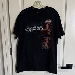 Harley Davidson Ride Hard of Stay Home shallotte North Carol black Tshirt size L